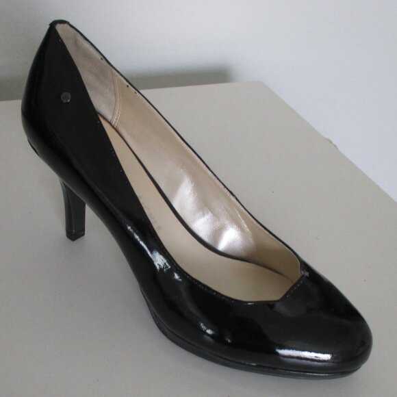 Etienne Aigner "Drew" Womens Faux Black Patent Leather Pump w/3" Heel - Size 7W - Picture 1 of 10